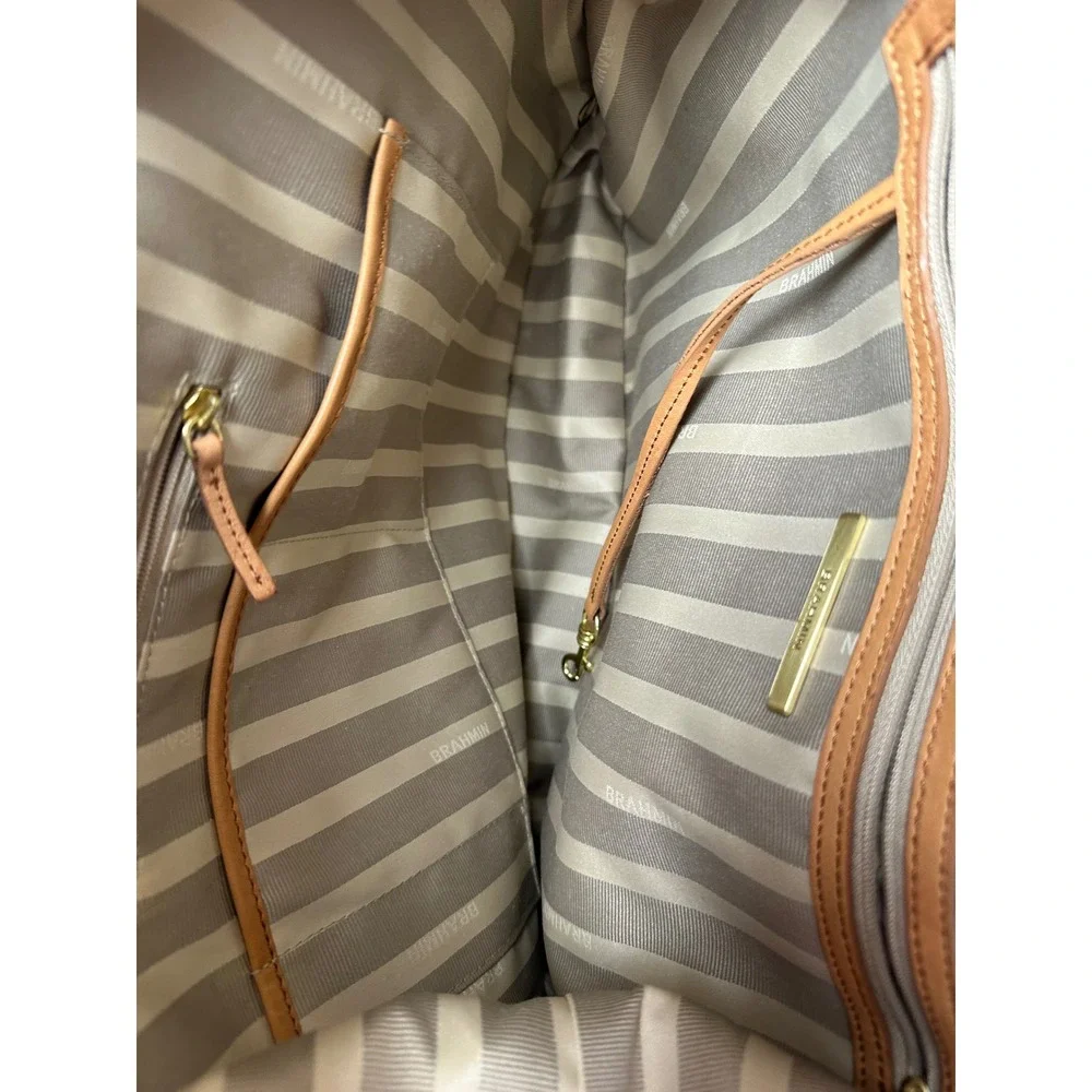 Brahmin Womens Delaney Tote Bag FLAWS Large Tan Charleston Leather Crossbody
